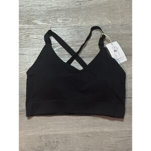 NWT Angelhood Maternity Nursing Bra Black Padded Strappy Medium Wireless